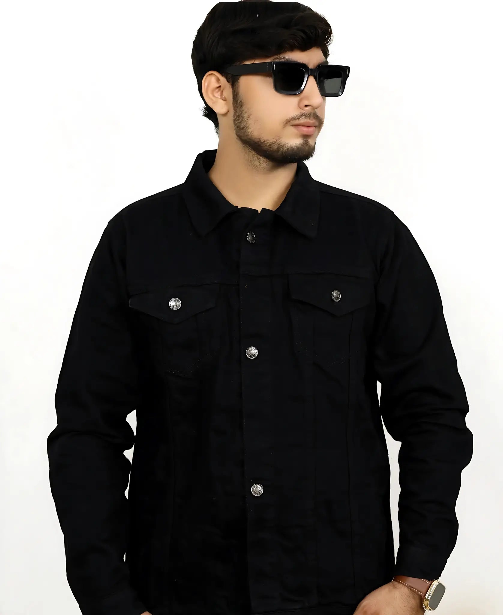 Classic Men's Black Denim Jacket – Stylish & Warm, Perfect for Winter