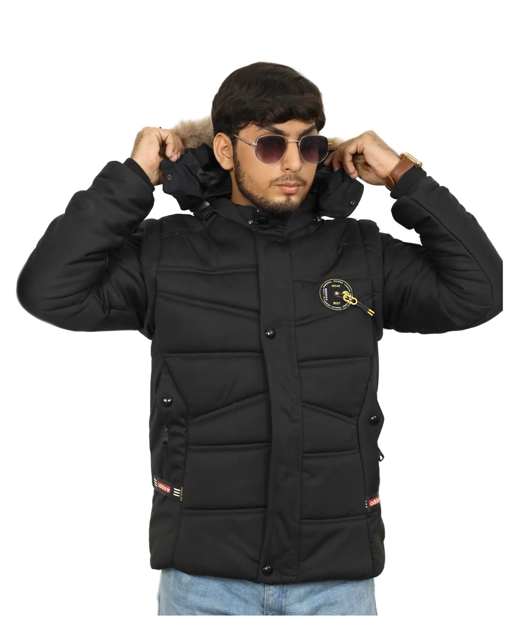 Men's Hooded Puffer Jacket with Removable Hood & Sleeves