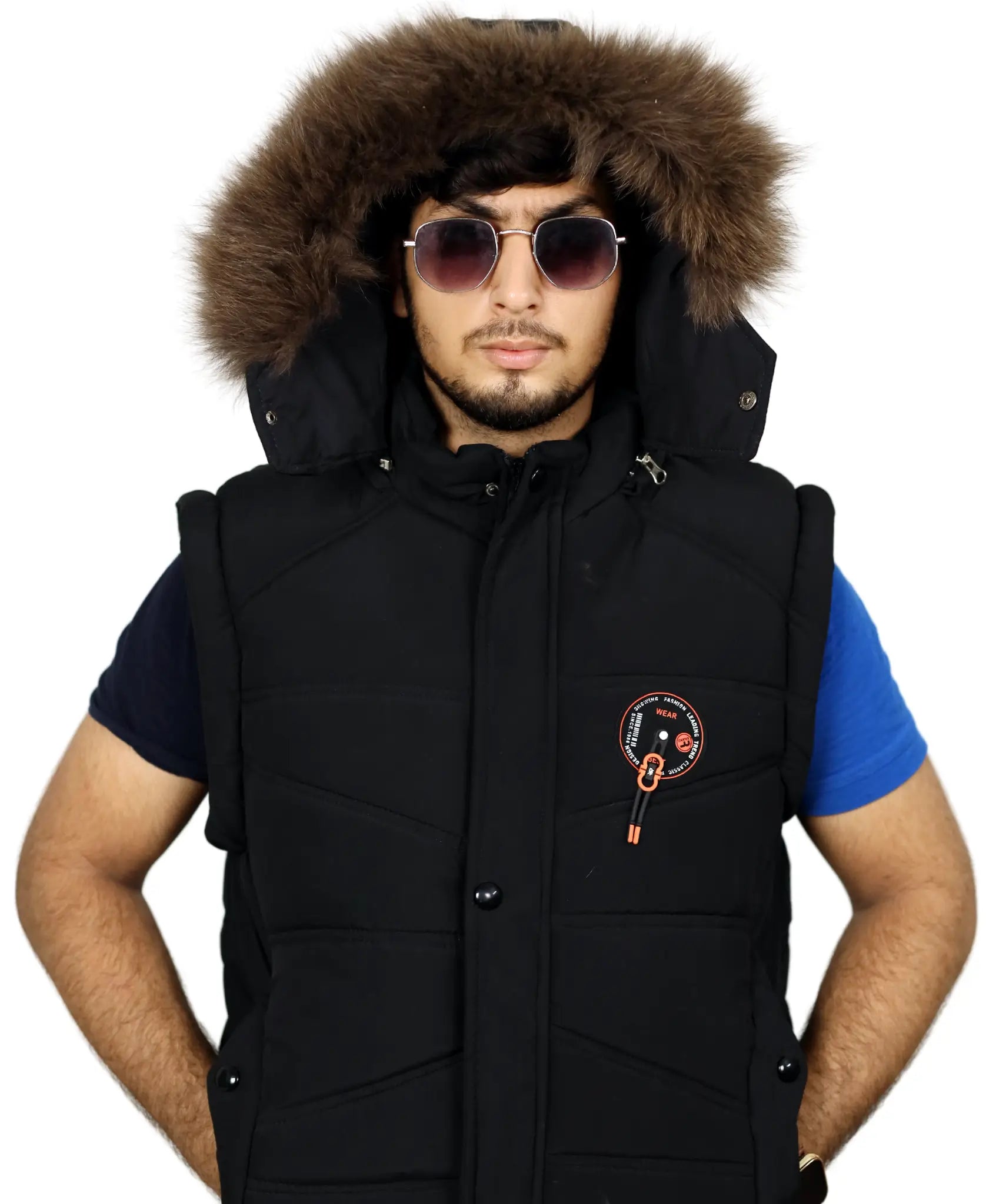 Men's Hooded Puffer Jacket with Removable Hood & Sleeves