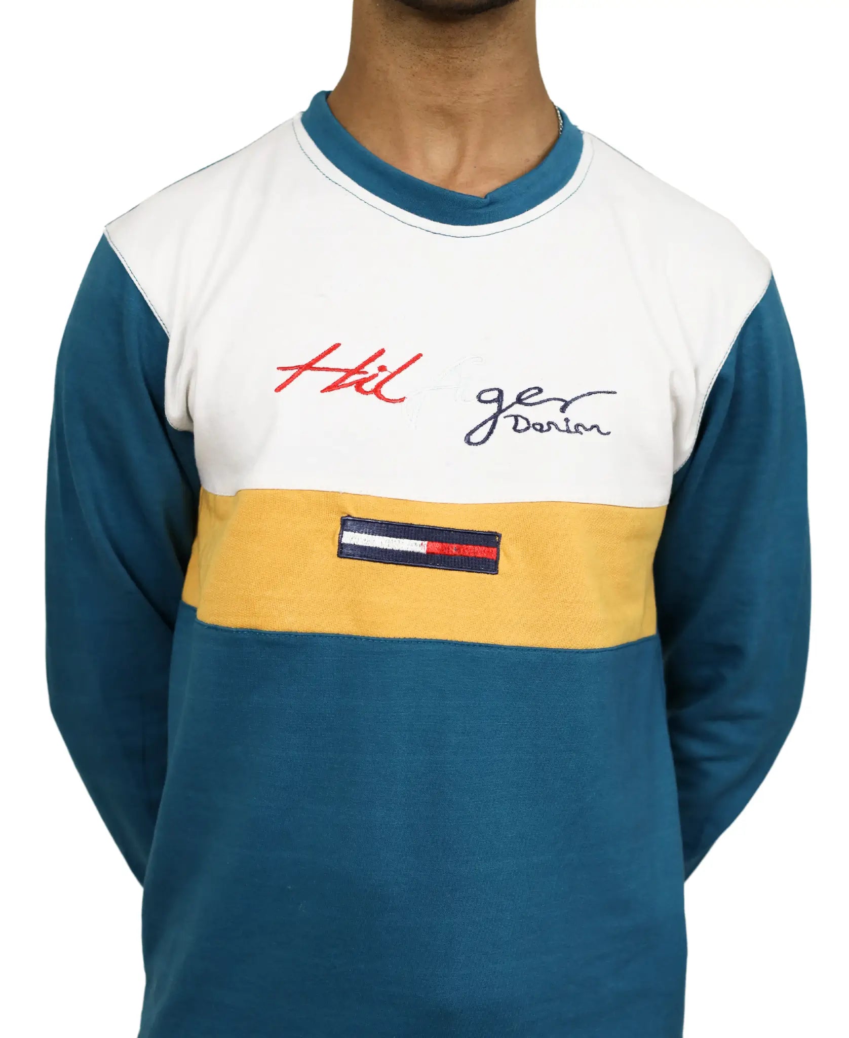 Men's Tri-Color Crewneck Sweatshirt with Signature Embroidery